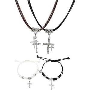 BFF Necklace and Bracelets for 2 Best Friends 4Pcs Charm Crystal‎ Cross Pendant